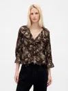 Gap Ruffle Collar V-neck Top In Brown