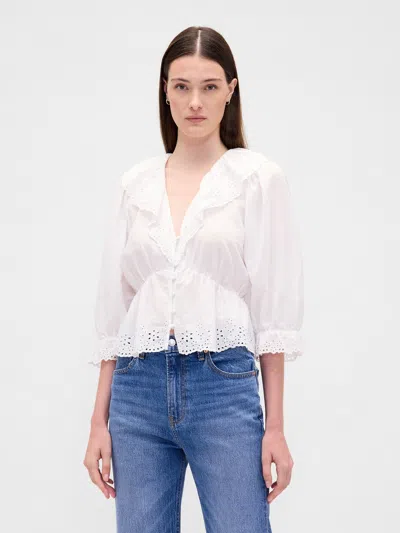 Gap Ruffle Collar V-neck Top In White