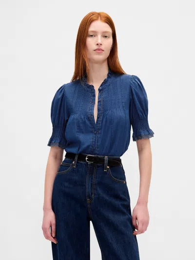 Gap Ruffle Pintuck Shirt In Purple