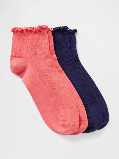 Gap Ruffle-trim Ankle Socks (2-pack) In Fresh Coral Pink And Navy Blue