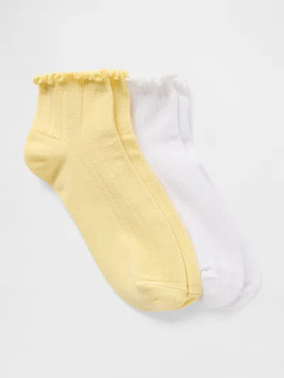 Gap Ruffle-trim Ankle Socks (2-pack) In Pale Banana Yellow And White