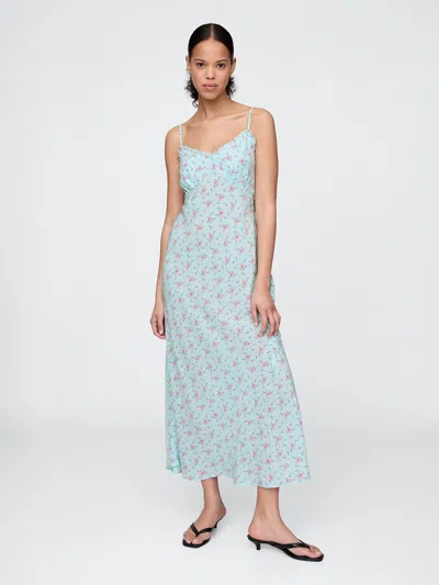 Gap Ruffle-trim Maxi Slip Dress In Mint Green Floral