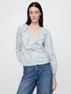Gap Ruffle V-neck Shirt In Blue & Pink Floral