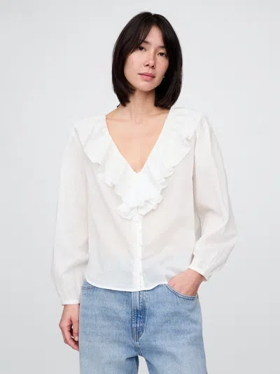 Gap Ruffle V-neck Shirt In Off White