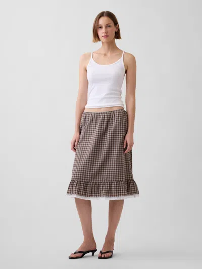 Gap Ruffle-hem Easy Knee-length Skirt In Brown Plaid