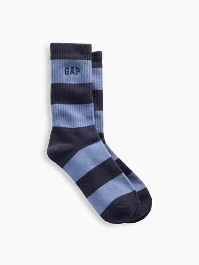 Gap Rugby Stripe Logo Crew Socks In Blue