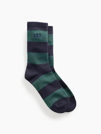 Gap Rugby Stripe Logo Crew Socks In Green