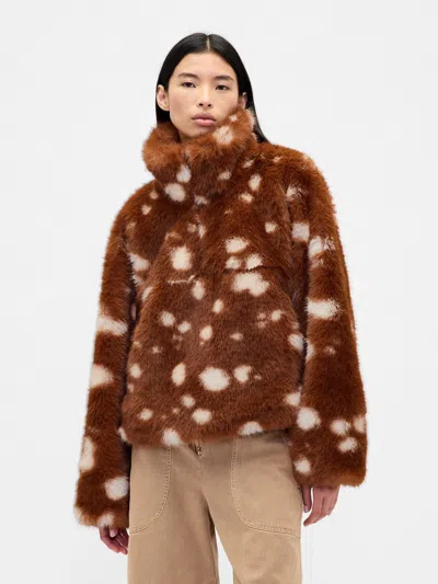 Gap × Sandy Liang Spotted Vegan Fur Half-zip Pullover In Brown