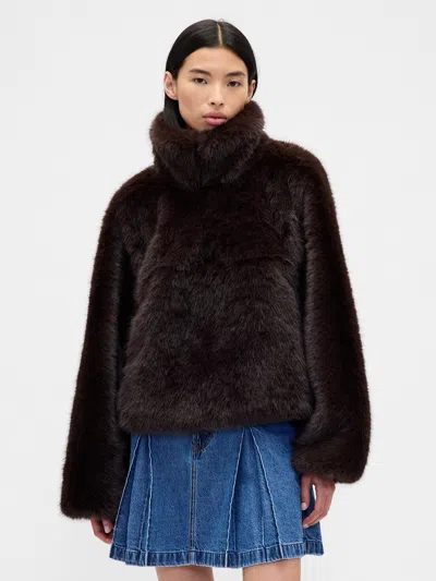 Gap × Sandy Liang Vegan Fur Half-zip Pullover In Brown