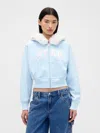 Gap × Sandy Liang Vegan Fur-trim Crop Zip Hoodie In Blue