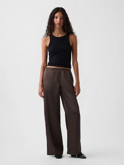Gap Satin Easy Wide-leg Pants In Peat Brown