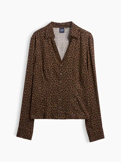 Gap Satin Fitted Shirt In Animal Print