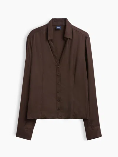 Gap Satin Fitted Shirt In Brown