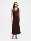 Gap Satin Lace-trim V-neck Maxi Slip Dress In Brown