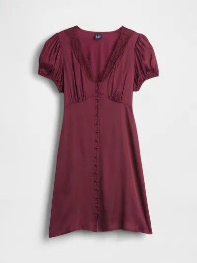 Gap Satin Lace-trim V-neck Mini Dress In Red