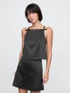 Gap Satin Square-neck Bow Top In Black