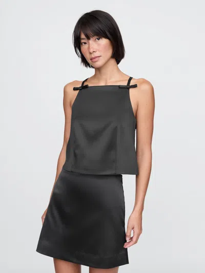 Gap Satin Square-neck Bow Top In Black