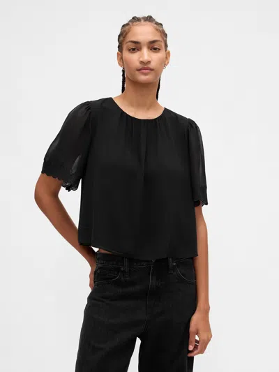 Gap Scalloped Flutter-sleeve Top In Black