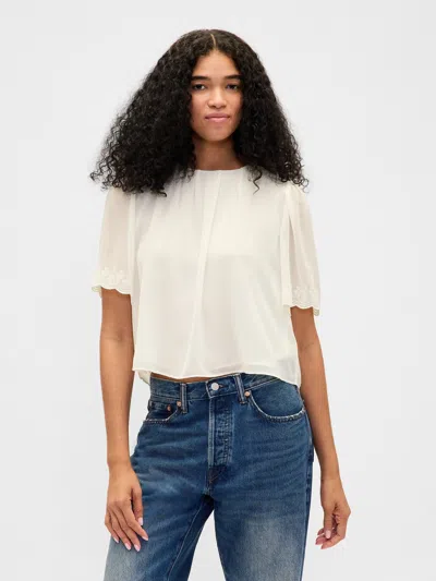 Gap Scalloped Flutter-sleeve Top In White