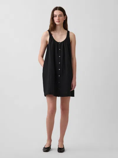 Gap Scoop Neck Button-front Mini Dress In Black