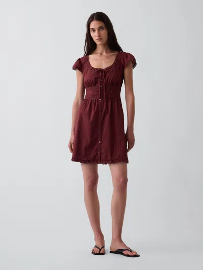 Gap Scoop Neck Lace-trim Mini Dress In Andorra Red Brown