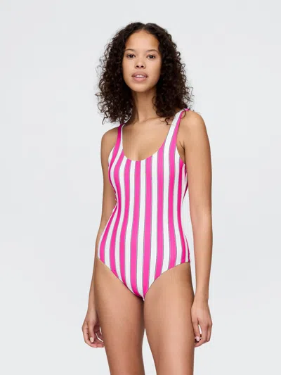 Gap Scoop Neck Swimsuit In Pink & White Stripe