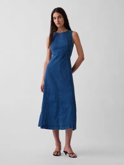 Gap Seamed Denim Maxi Dress In Blue