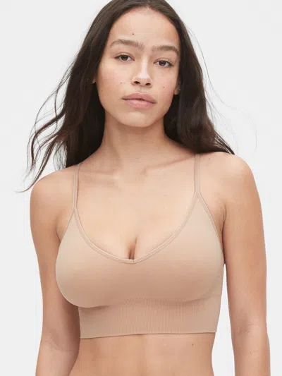Gap Plunge Seamless Bralette In Brush Beige