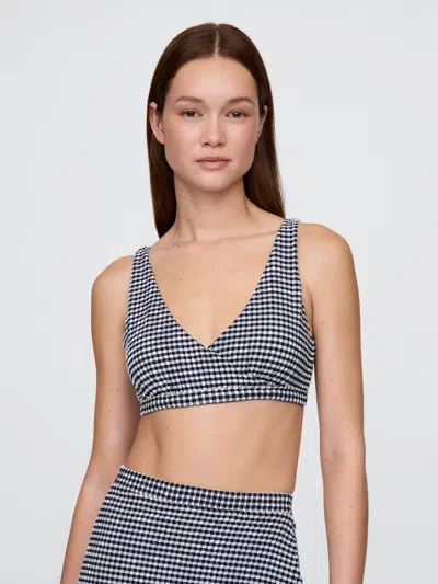Gap Seersucker Gingham Crossover Bikini Top In Blue
