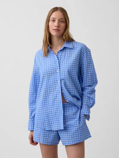 Gap Seersucker Plaid Oversized Shirt In Blue