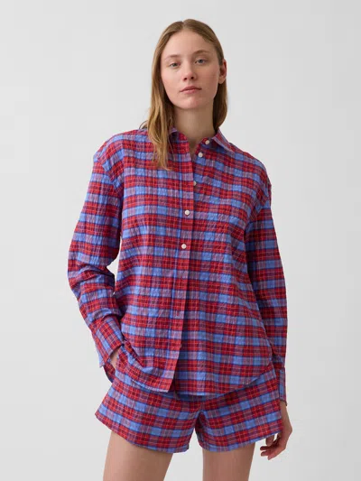 Gap Seersucker Plaid Oversized Shirt In Multi
