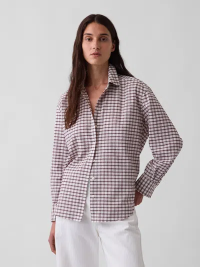 Gap Seersucker Plaid Oversized Shirt In White & Red Plaid
