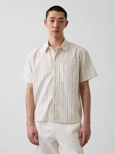 Gap Seersucker Stripe Relaxed Curved-hem Shirt In Neutral