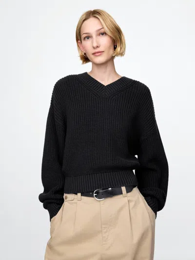 Gap Shaker-stitch V-neck Sweater In Black