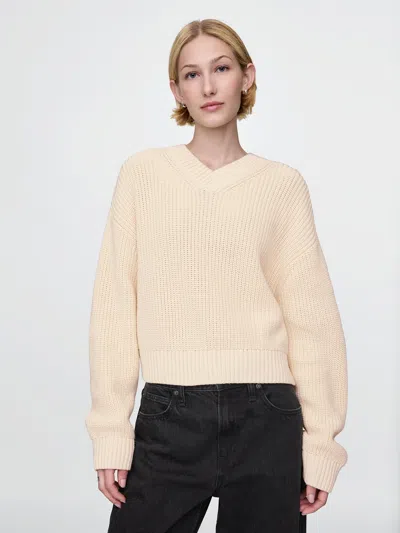 Gap Shaker-stitch V-neck Sweater In Chino Beige