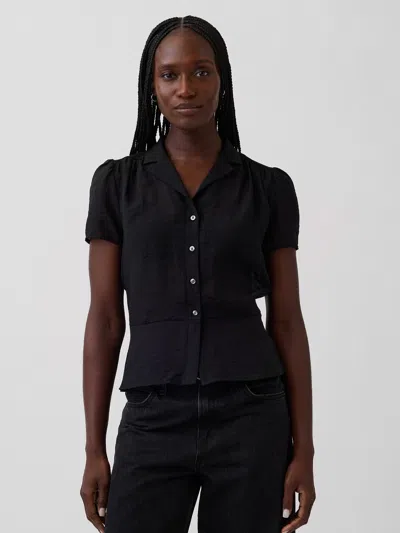 Gap Sheer Button-front Peplum Top In Black