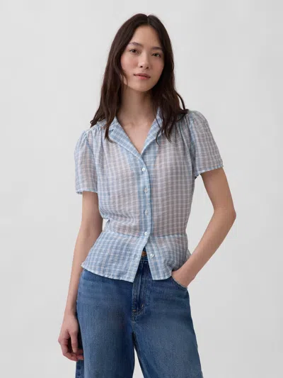 Gap Sheer Button-front Peplum Top In Blue
