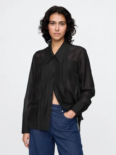 Gap Sheer Classic Tuxedo Shirt In Black