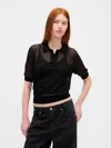 Gap Sheer Crop Polo Shirt Sweater In Black