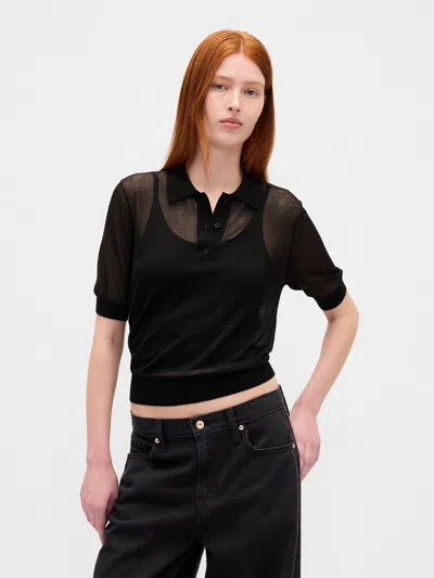 Gap Sheer Crop Polo Shirt Sweater In Black
