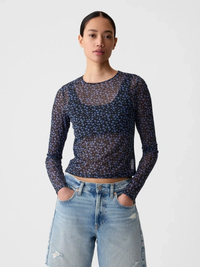 Gap Sheer Cropped T-shirt In Blue Floral
