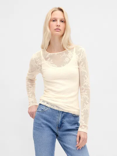Gap Sheer Lace Top In Brown