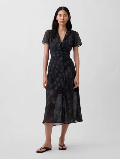Gap Sheer Midi Shirtdress In Black