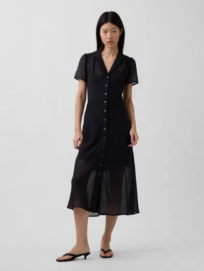 Gap Sheer Midi Shirtdress In Black