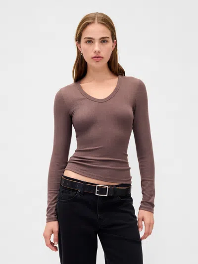 Gap Sheer Modern Rib T-shirt In Brown