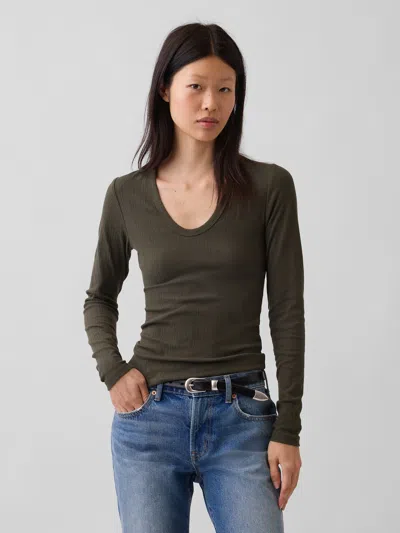 Gap Sheer Modern Rib T-shirt In Bamboo Green