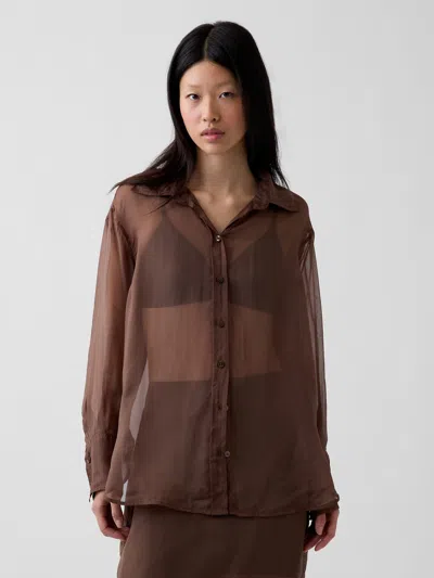 Gap Sheer Organza Big Shirt In Brown