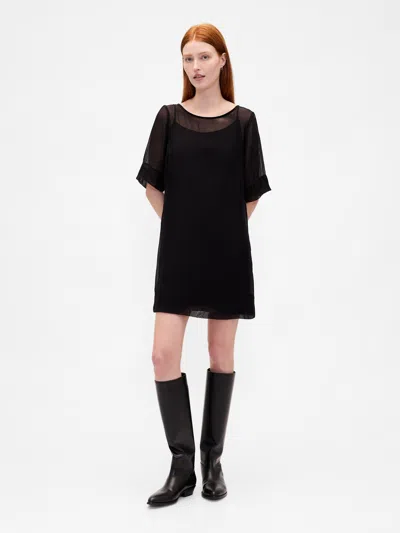 Gap Sheer Organza Mini Shift Dress In Black