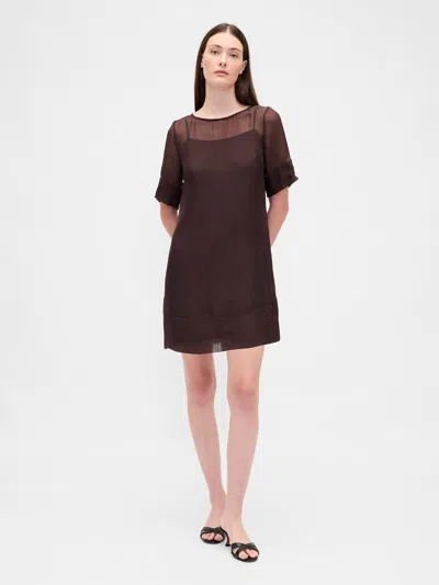 Gap Sheer Organza Mini Shift Dress In Brown