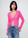 Shop Gap Sheer Rib Cropped Tie-front Cardigan In Phoebe Pink